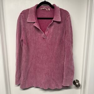 Soft Surroundings Womens Wilde Fiery Fuchsia Pink V Neck Sweater Size Medium